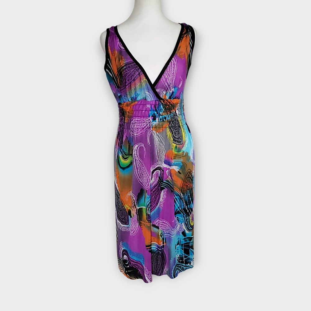 Vibrant Abstract Paisley Criss-Cross Back Midi Dress - Picture 3 of 7